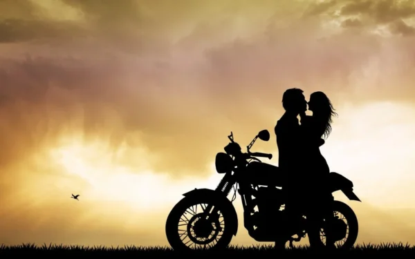 Couple on motorcycle