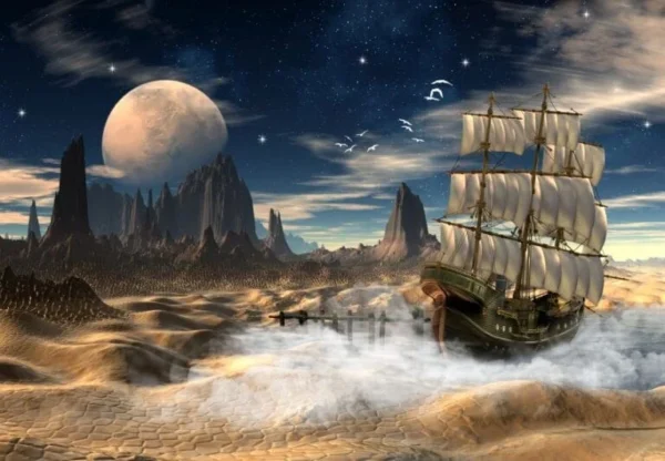 Sailing Ship In A Desert