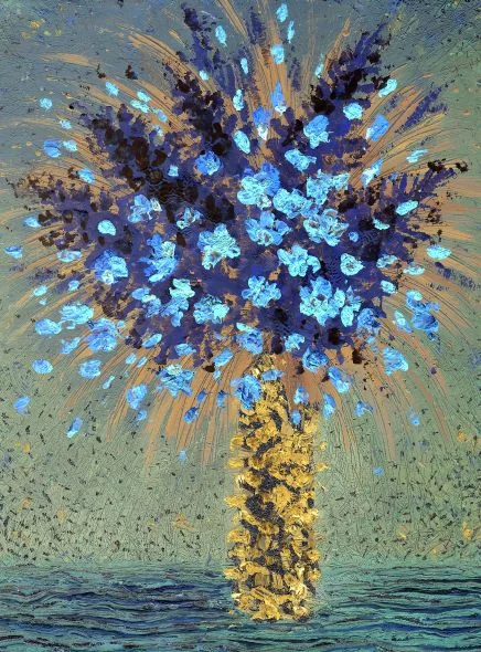 Blue Flowers in a yellow vase